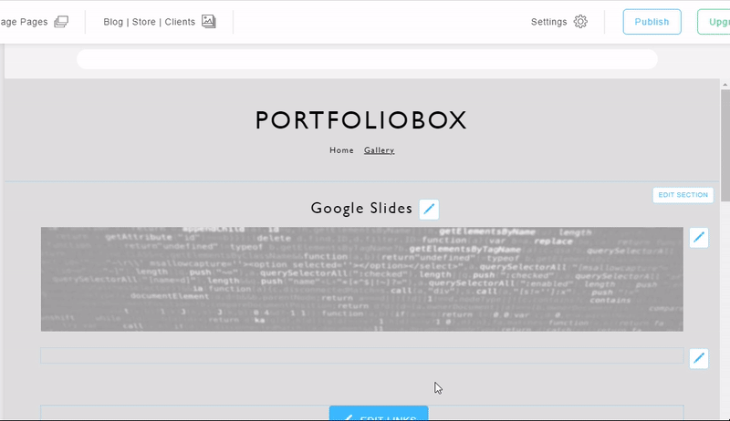 Paste the iFrame of the Google Slide into your Portfoliobox website
