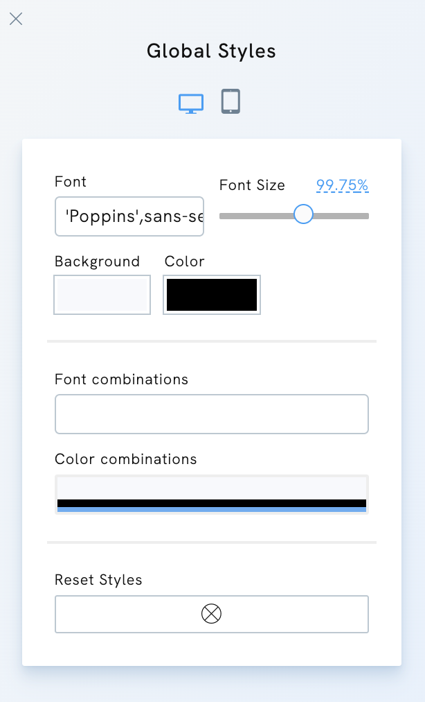 Global Desktop Settings in Portfoliobox
