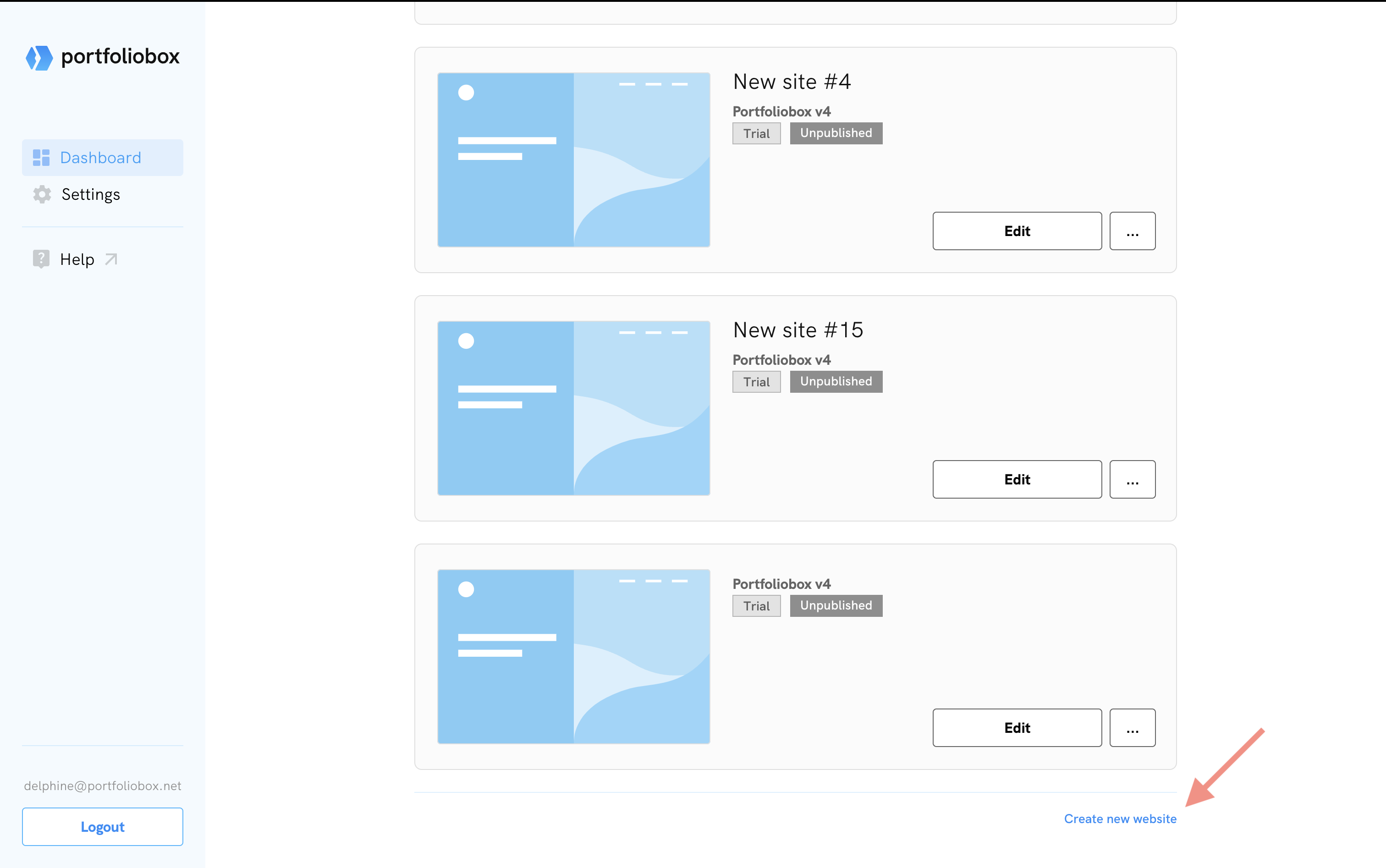 Create a new Portfoliobox portfolio from your dashboard