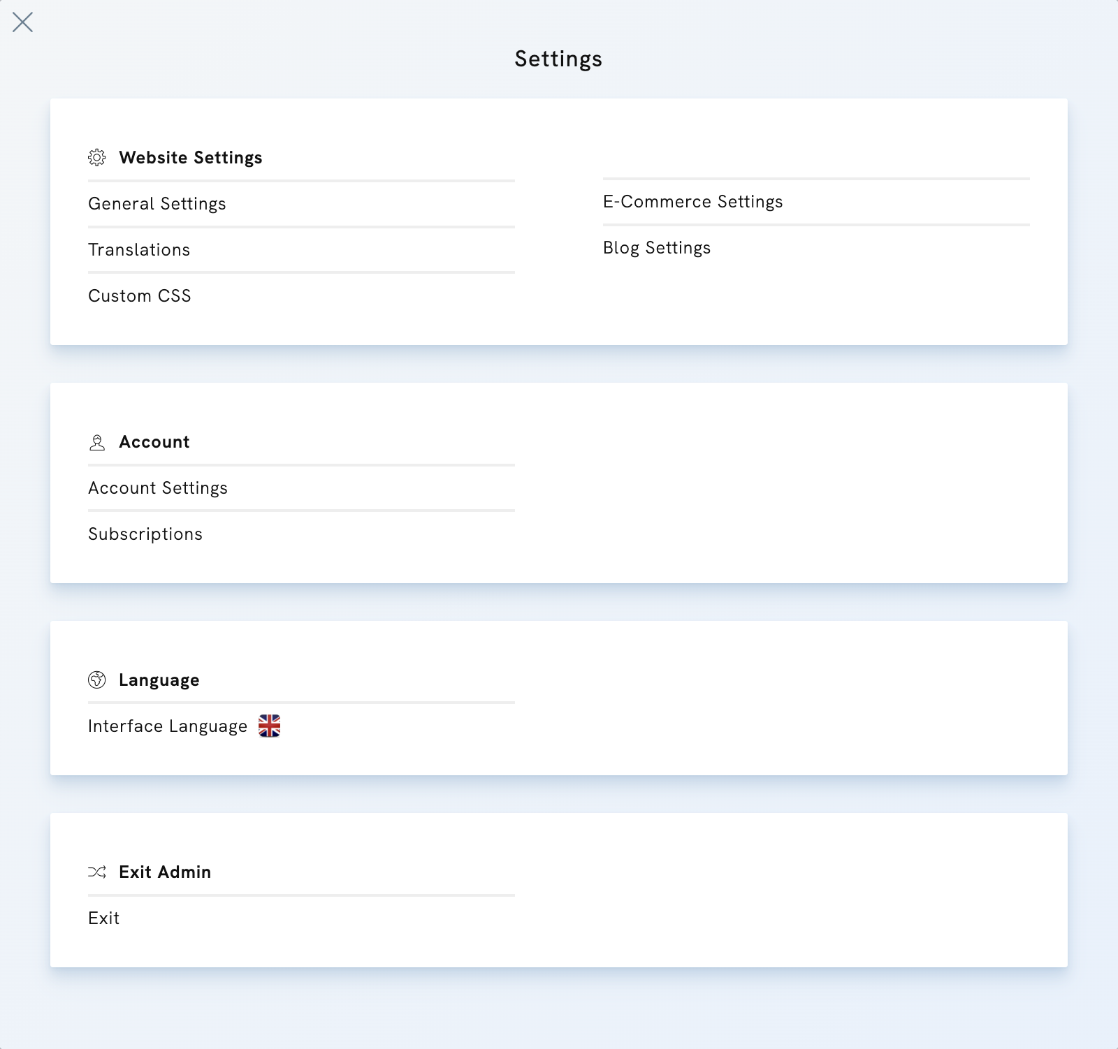 Settings in the Portfoliobox Admin panel