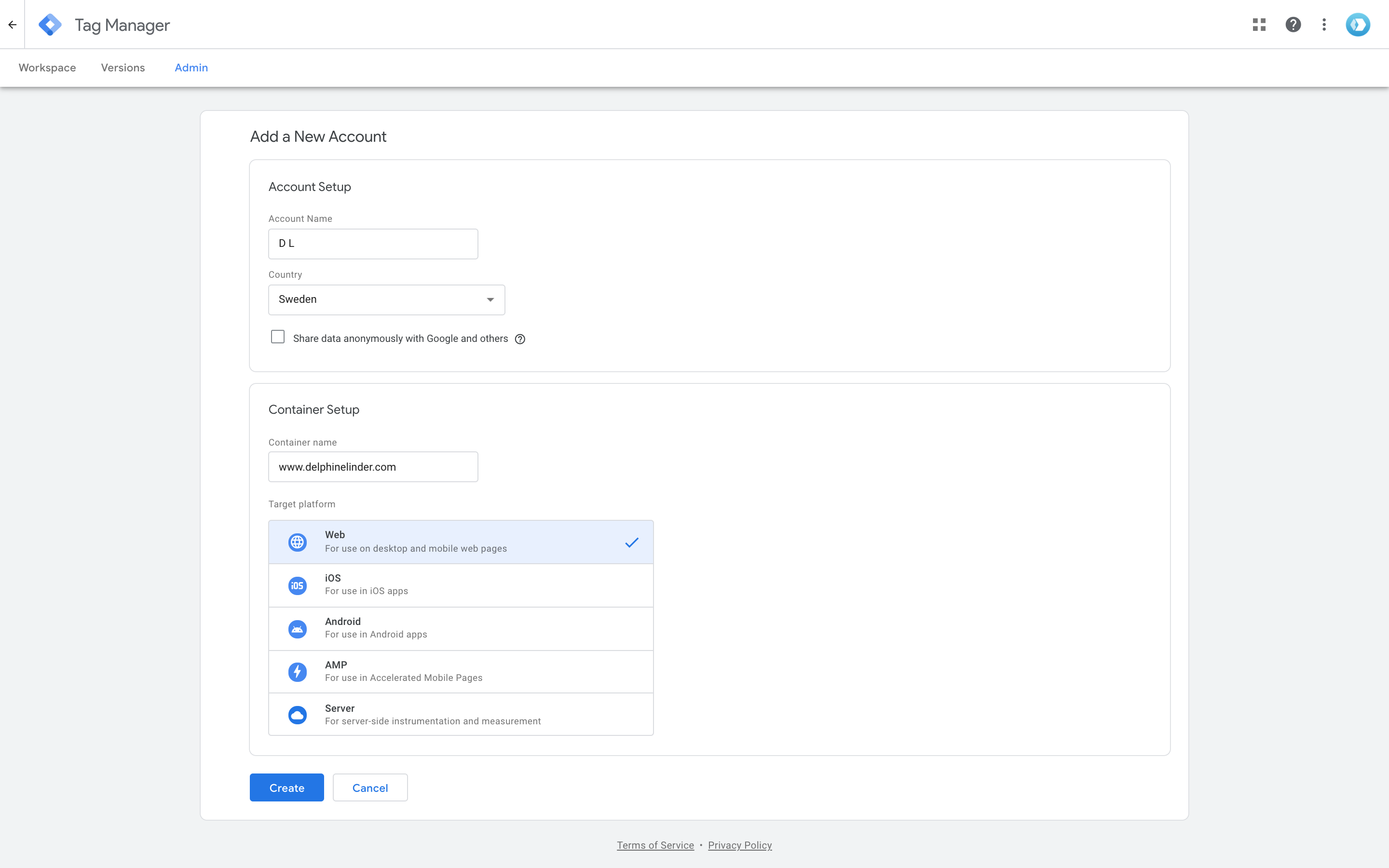 Create Google Tag Manager Account