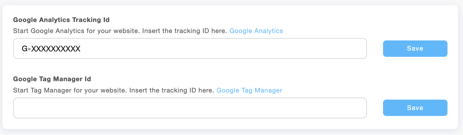 Google Analytics 4 Measurement ID in Portfoliobox