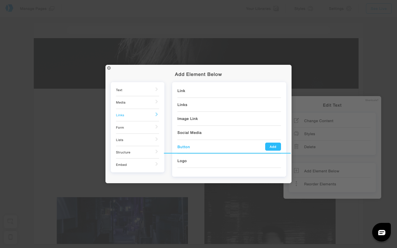 Button element (under Links)