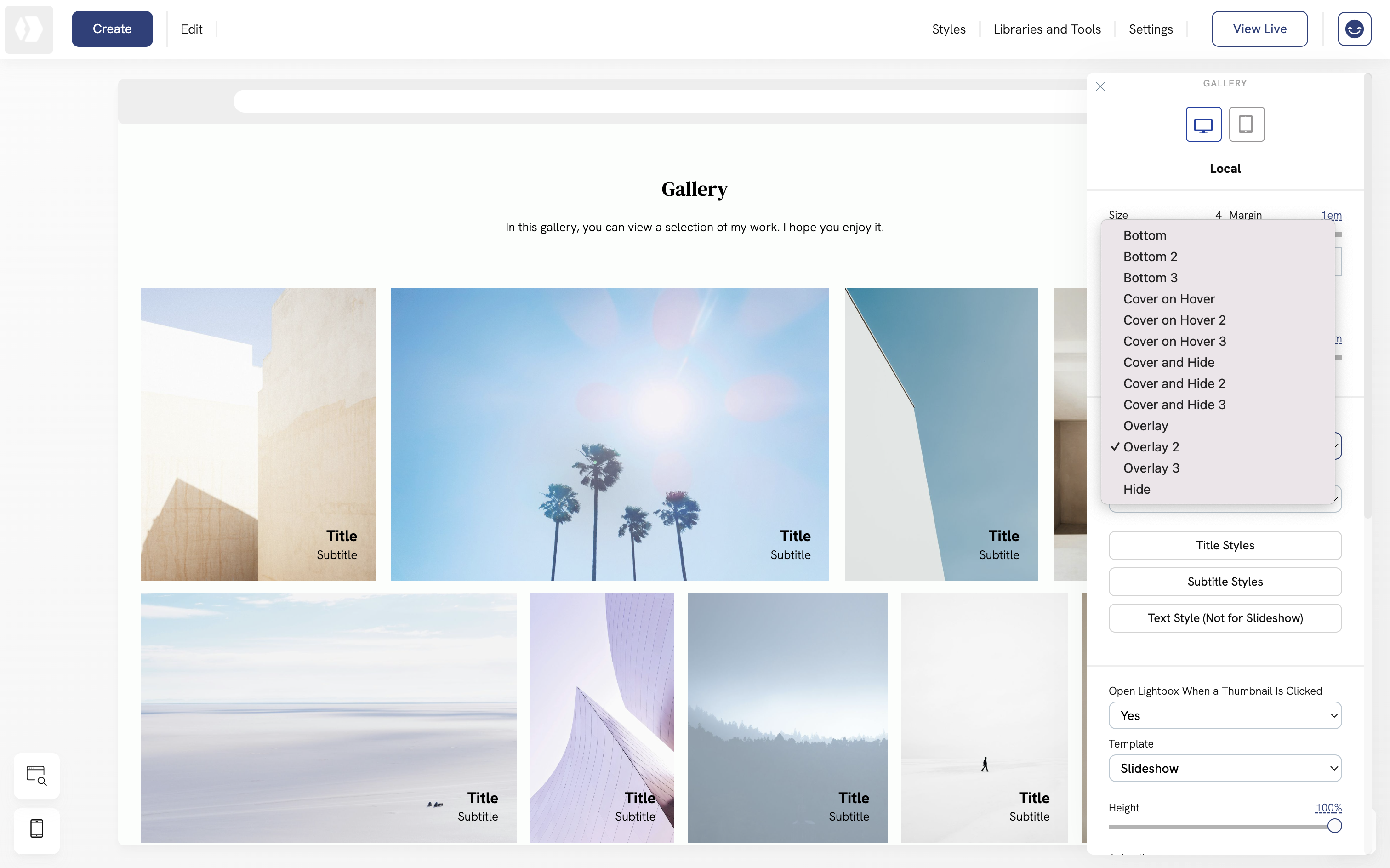 New title placement for galleries in Portfoliobox