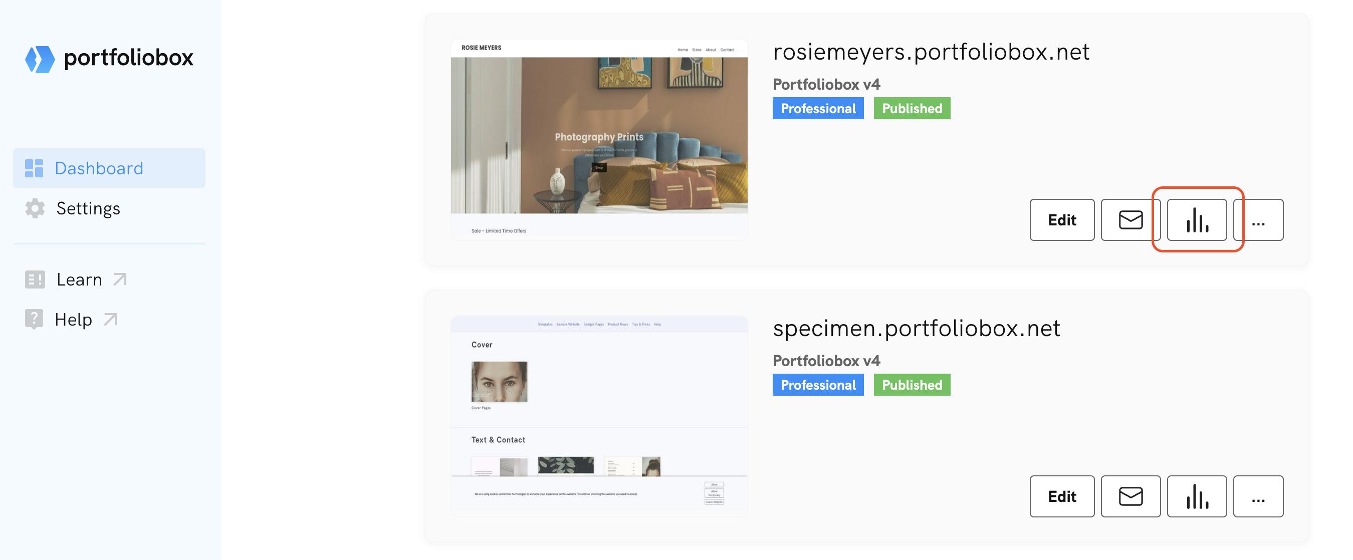Access your Portfoliobox Website analytics