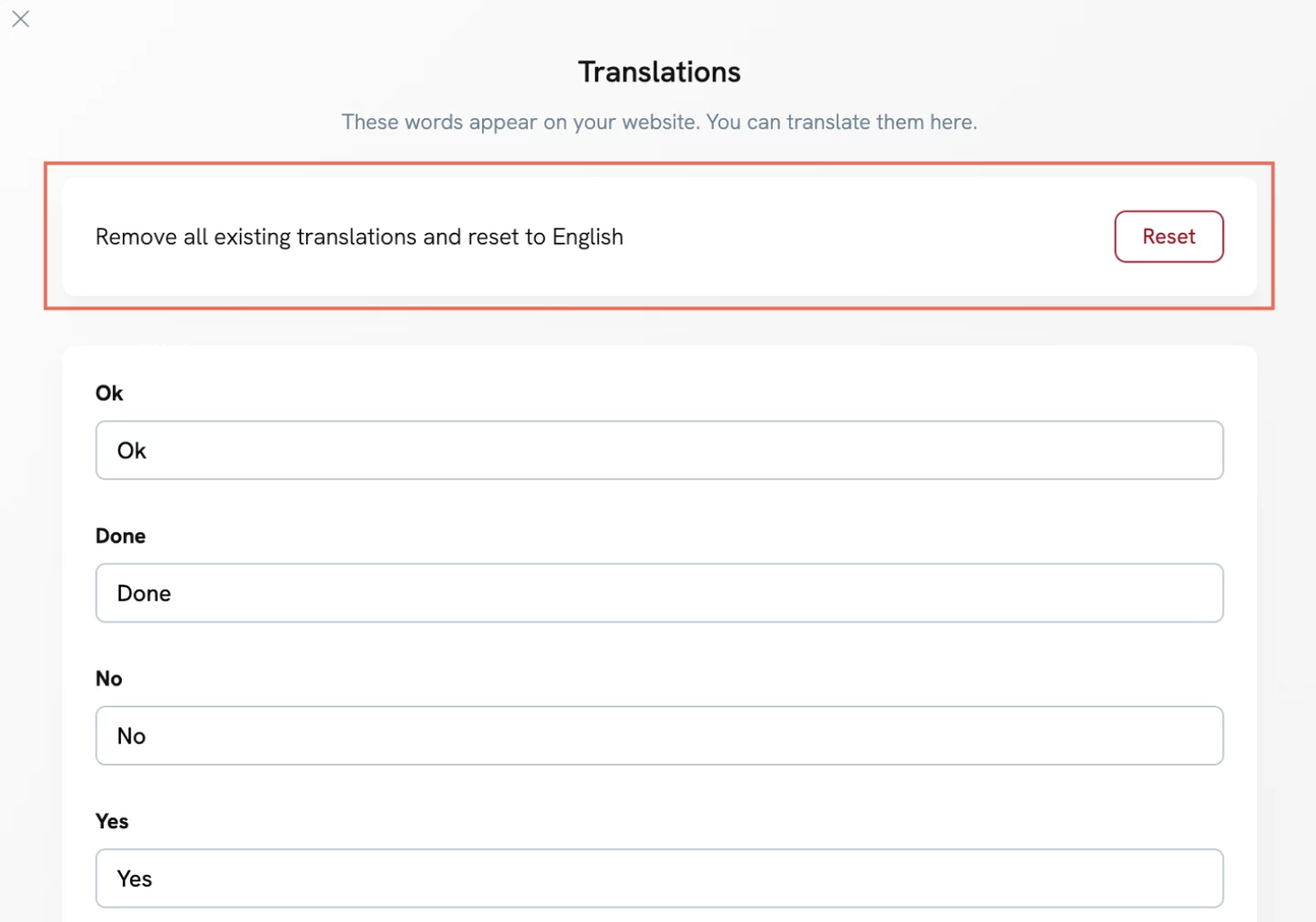 reset all translations on your Portfoliobox site