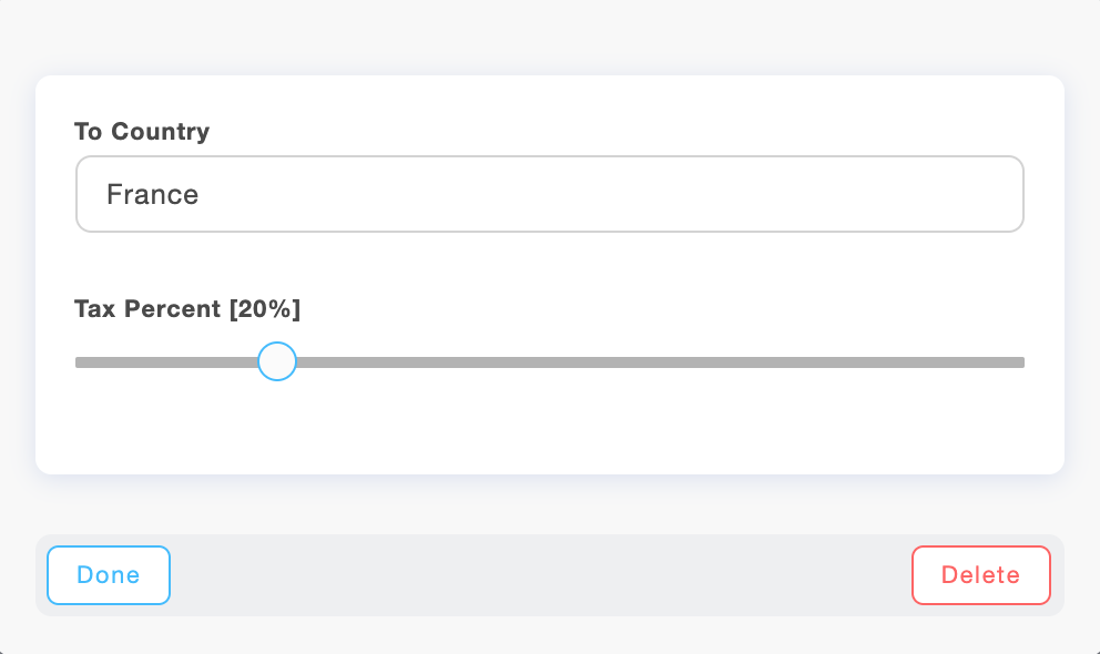 To country & Tax percent