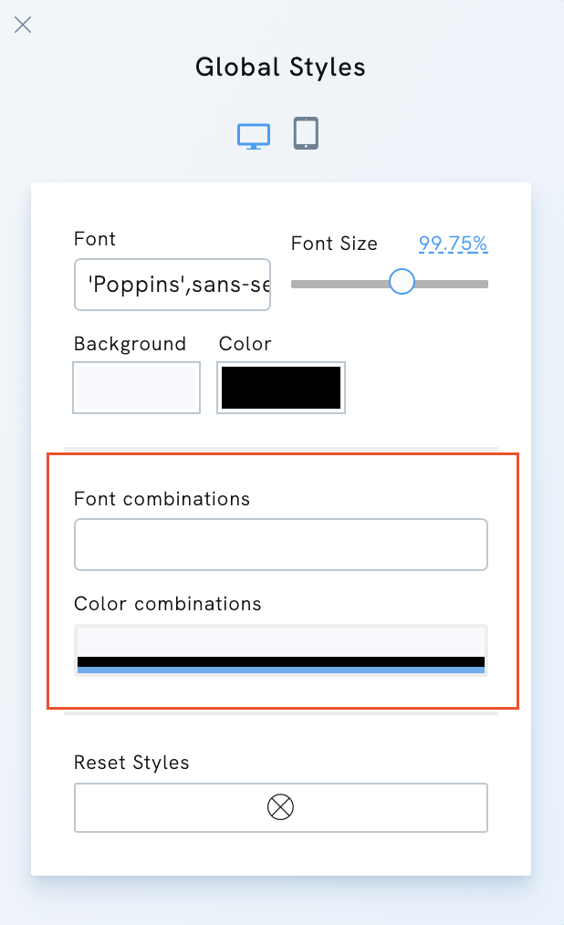 Font and Colour Combinations in Portfoliobox