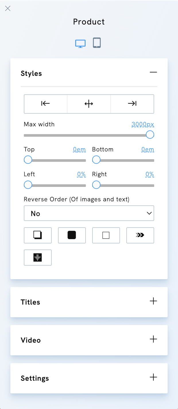 Product Styles in Portfoliobox