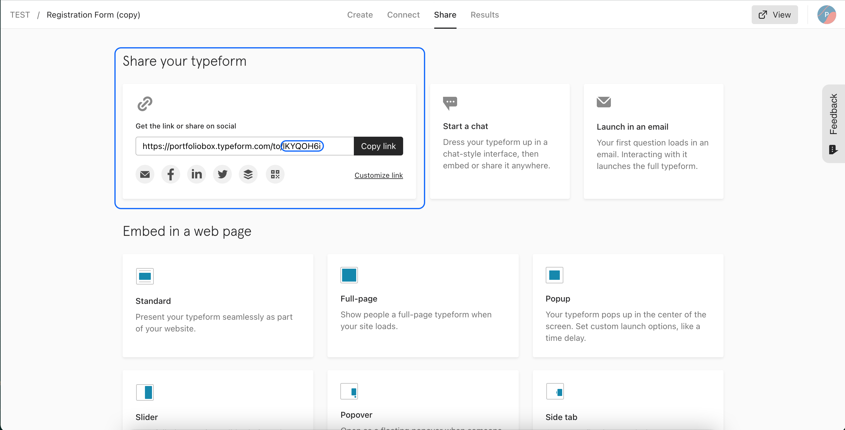Get the typeform link