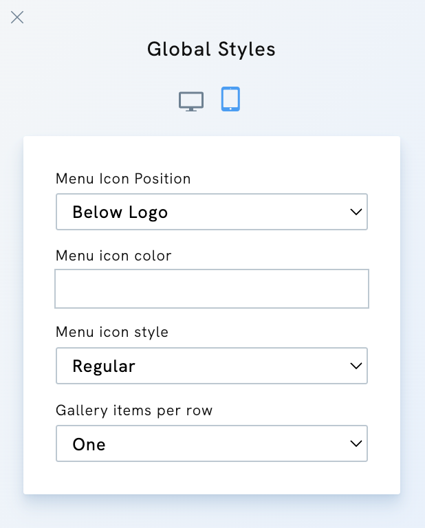 Global Mobile Styles in Portfoliobox