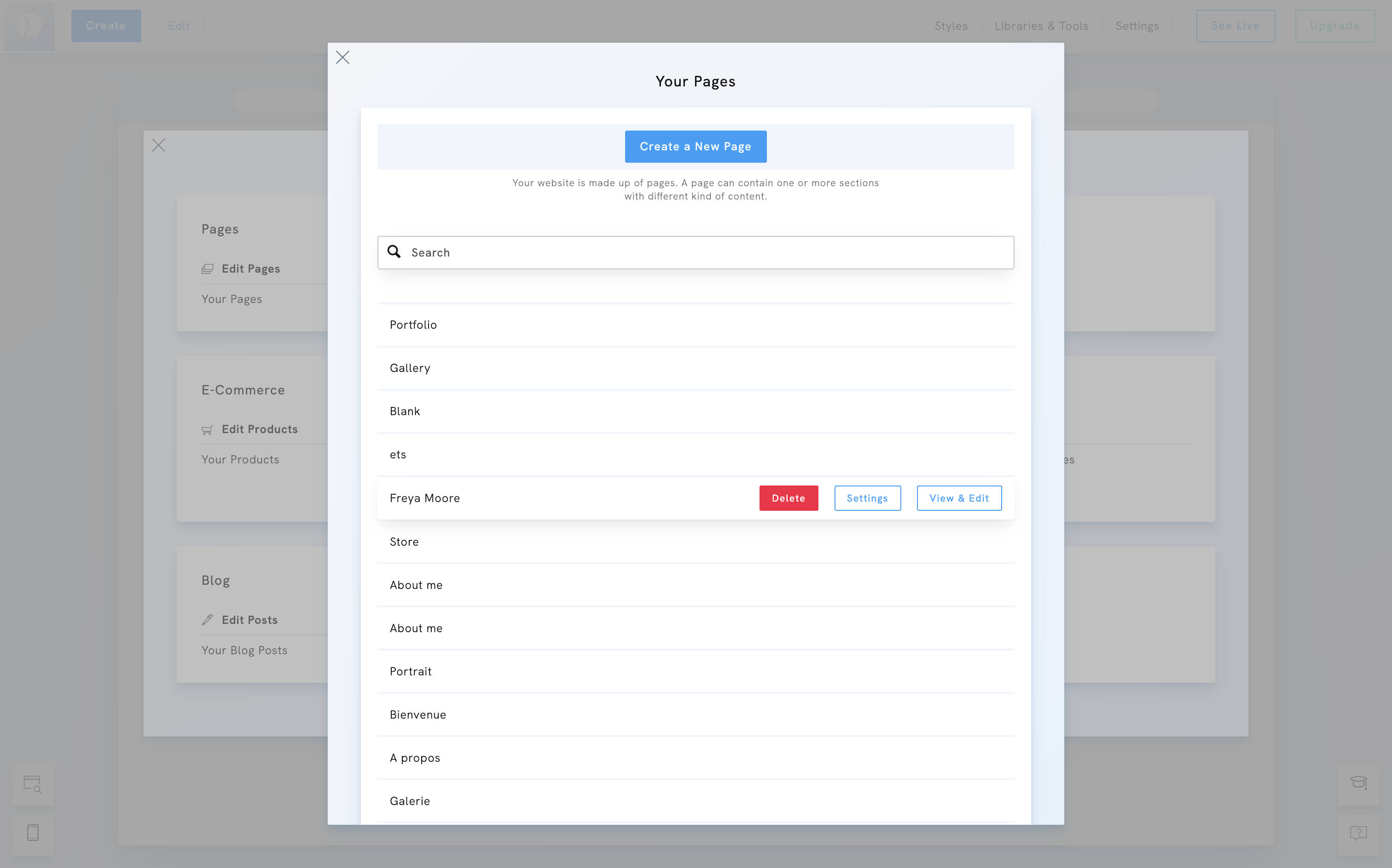 Delete a page with Portfoliobox
