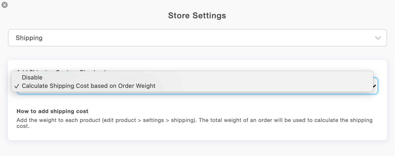 Shipping Cost based on Order Weight