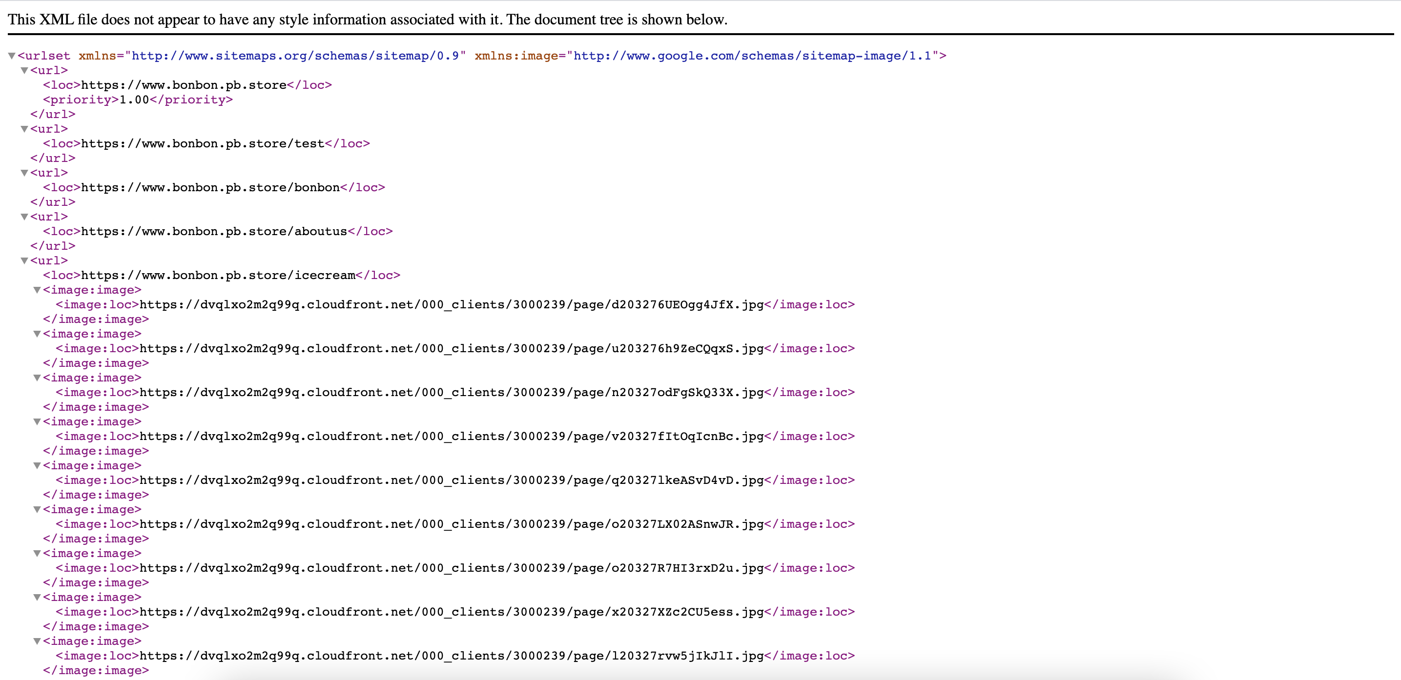 Sitemap of a Portfoliobox website