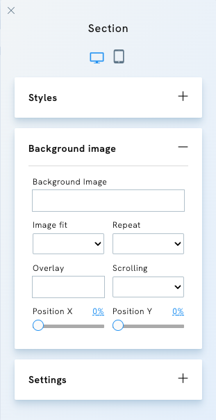 Section Styles - Background image - Portfoliobox